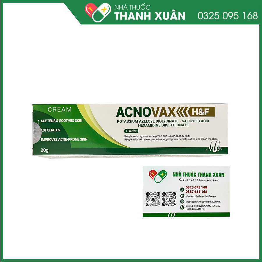 Kem bôi ngoài da ACNOVAX H&amp;F giúp hỗ trợ tẩy da chết, làm mềm da, cải thiện vùng da mụn hoặc dày sừng nang lông